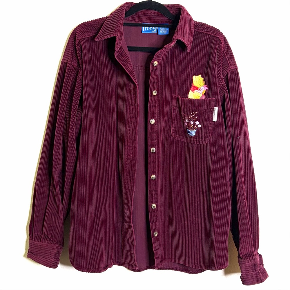 Disney Winnie the Pooh embroidered  100% cotton Corduroy Button Down Shirt M